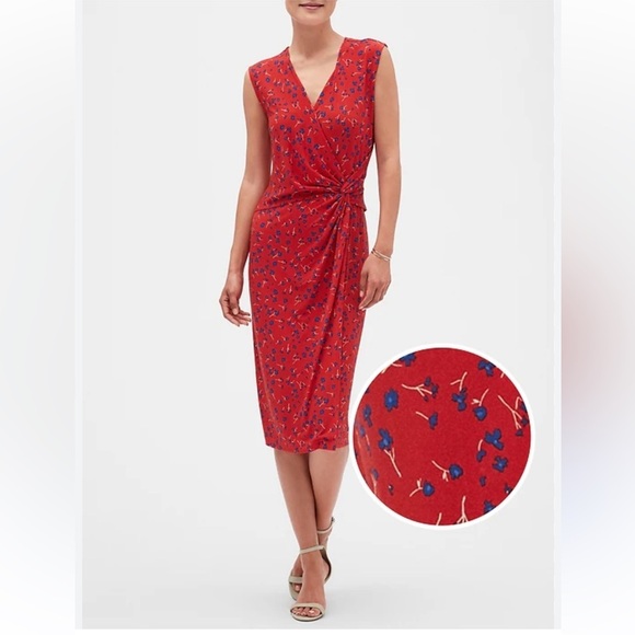 Banana Republic Print Twist Faux Wrap Sleeveless Dress Size Medium - Picture 2 of 8